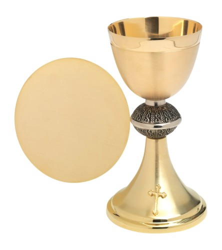 Kielich liturgiczny z pateną złocony wys. 20 cm