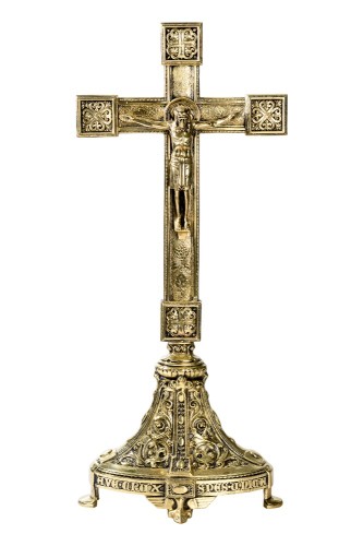 Krzyż ołtarzowy z mosiądzu złoconego – 46 cm