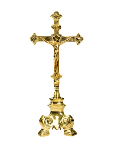 Krzyż ołtarzowy mosiężny złocony – 35 cm