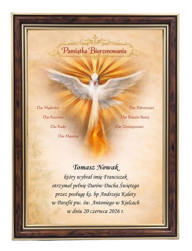 Obrazek pamiątka na bierzmowanie z wypisem w ramce do powieszenia-1