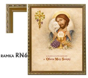 Obrazek pamiątka I Komunii Świętej w ramce - Chrystus z barankiem LK9