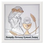 Obrazek srebrny – Pamiątka Pierwszej Komunii Świętej (dla dziewczynki)