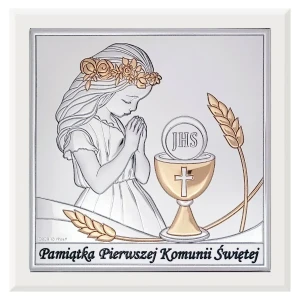 Obrazek srebrny – Pamiątka Pierwszej Komunii Świętej (dla dziewczynki)