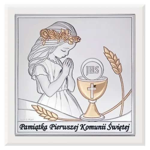 Obrazek srebrny – Pamiątka Pierwszej Komunii Świętej (dla dziewczynki)-1