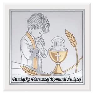Obrazek srebrny – Pamiątka Pierwszej Komunii Świętej (dla chłopca )