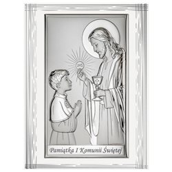 Obrazek posrebrzany na Pamiątkę Pierwszej Komunii Świętej dla chłopca 