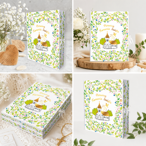 Pudełko pamiątkowe B6 KOMUNIA ZŁOTY KOŚCIÓŁ