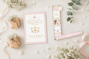 Elegancka tuba Pamiątka Komunijna RÓŻOWA