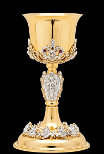 Kielich mszalny pozłacany z elementami srebrzonymi i rubinami