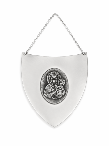 Duży medalion ze srebra - ryngraf z Matką Boską Częstochowską Królową Polski