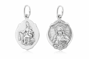 Duży medalik srebrny Matka Boża Szkaplerzna Serce Pana Jezusa M227