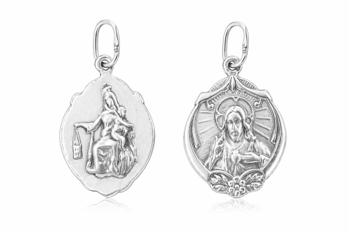 Duży medalik srebrny Matka Boża Szkaplerzna Serce Pana Jezusa M227