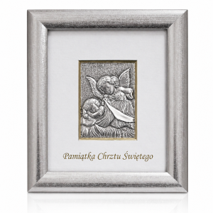 Obrazek srebro 925 Pamiątka Chrztu aniołki z latarenką