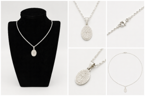 Zestaw srebrny łańcuszek z medalikiem Matki Bożej Niepokalanej