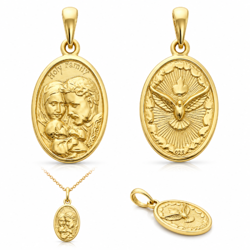 Medalik srebrny Ag 925 pozłacany Święta Rodzina