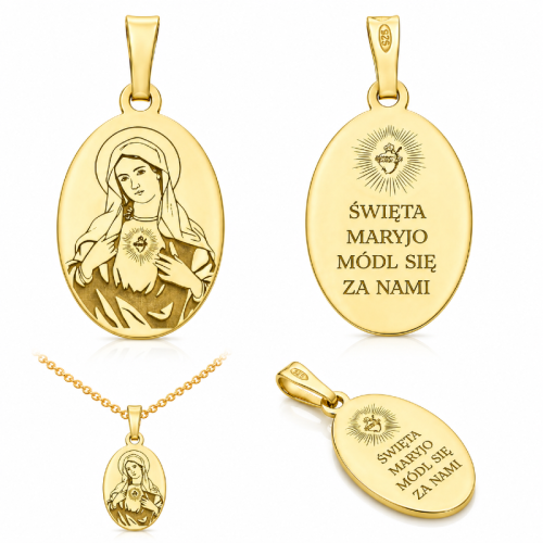 Medalik srebrny pozłacany Ag 925 Niepokalane Serce Maryi