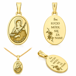 Medalik srebrny Ag 925 pozłacany ze Świętą  Łucją
