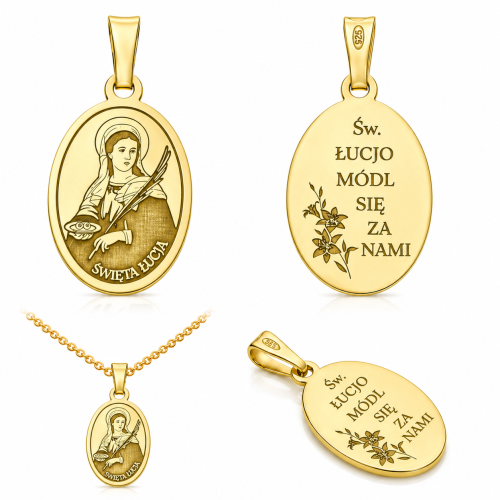 Medalik srebrny Ag 925 pozłacany ze Świętą  Łucją