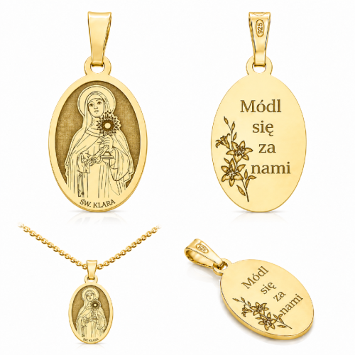 Medalik srebrny Ag 925 Pozłacany Święta Klara
