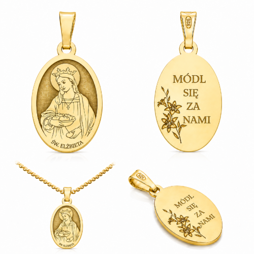 Medalik srebrny Ag 925 pozłacany Świętą  Elżbieta