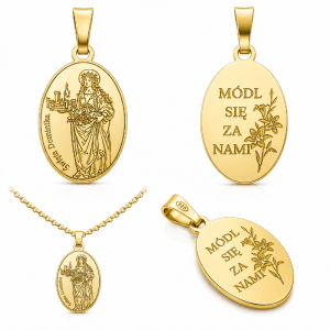 Srebrny medalik św. Dominiki Ag 925 pozłacany – dwustronny