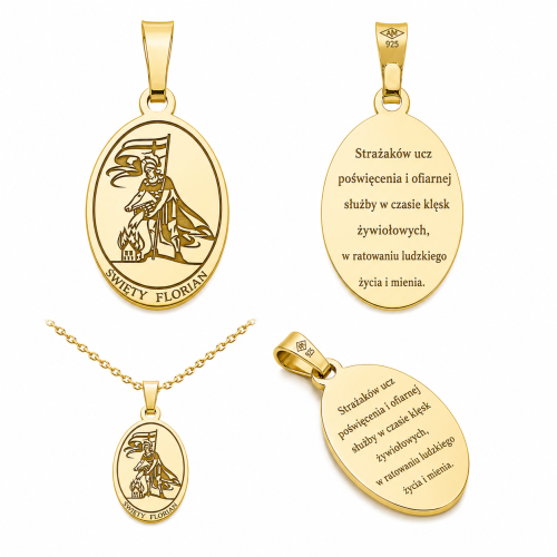 Medalik św. Florian – srebrny pozłacany próby 925