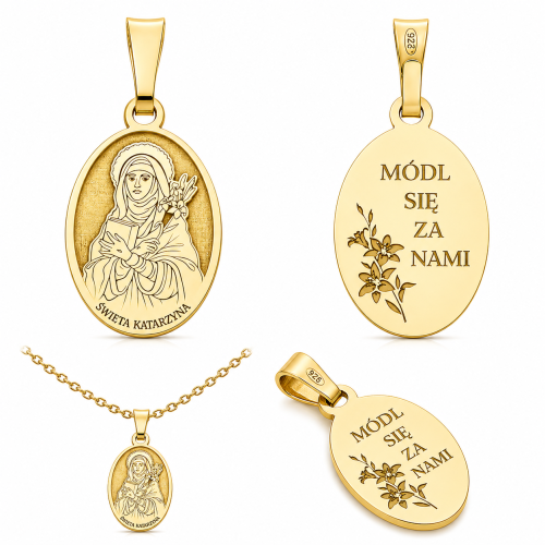 Medalik ze Świętą Katarzyną – srebro pozłacane próby 925