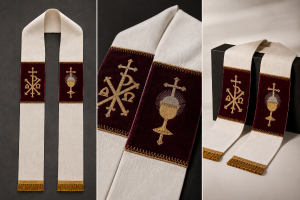 Stuła z haftowanym Kielichem Eucharystycznym i PAX