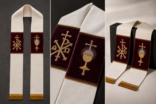 Stuła z haftowanym Kielichem Eucharystycznym i PAX