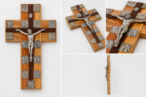 Krzyż z Drogą Krzyżową z drewna oliwnego – 30 cm
