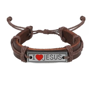 Skórzana bransoletka na rękę I LOVE JESUS