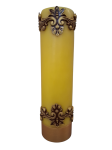 Świeca ołtarzowa olejowa żółta z ornamentem 30/8 cm 