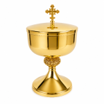 Puszka na komunikanty pozłacana z ażurowym nodusem – eleganckie naczynie liturgiczne