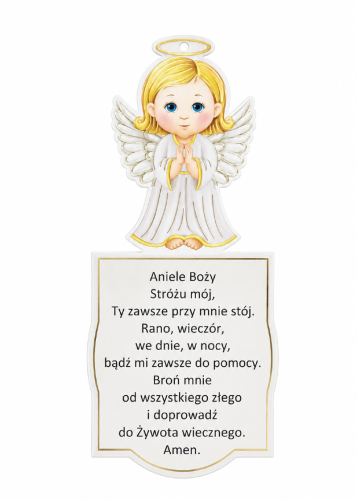 Aniołek z modlitwą „Aniele Boży” – dekoracja do powieszenia