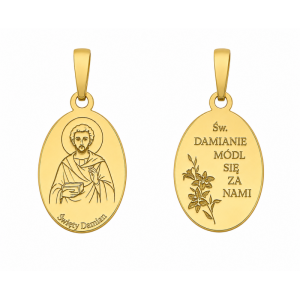 Medalik srebrny pozłacany Święty Damian
