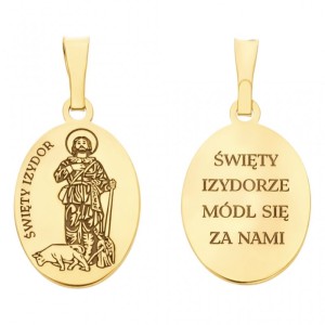Medalik srebrny pozłacany Święty Izydor