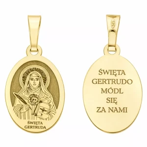 Medalik srebrny pozłacany Święta Gertruda