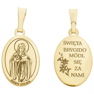 Medalik srebrny pozłacany Święta Brygida