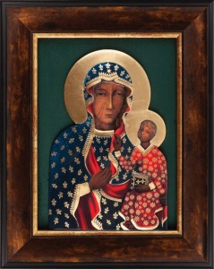 Matka Boża Częstochowska Wędrująca – obraz reliefowy 40 × 32 cm z cyrkoniami