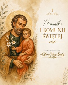 Obrazek pierwszokomunijny ze świętym Józefem Opiekunem w ramce - LK17