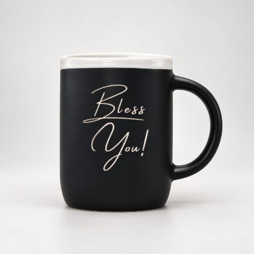 Czarny kubek z białym grawerem „Bless You!” – 310 ml