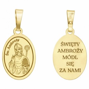 Medalik srebrny Ag 925 pozłacany Święty Ambroży