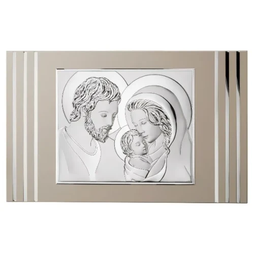Obraz Świętej Rodziny srebrny w eleganckiej ramie 68 × 42 cm