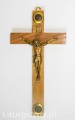 Krzyż drewniany mały w kolorze jasnego brązu z drobinkami Ziemi Świętej-3
