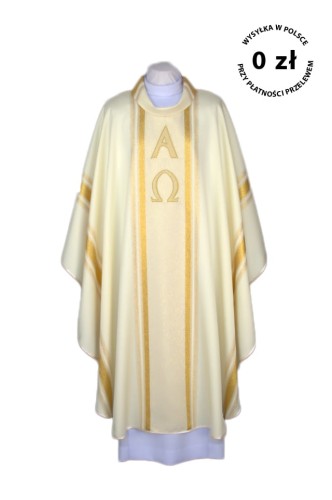 Kremowy ornat z haftem Alfa i Omega