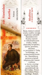 Zakładka św. Stanisław Kostka patron młodzieży