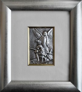 Obrazek srebrny z aniołem stróżem