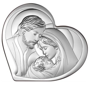 Srebrny obraz w serduszku ze Świętą Rodziną W/6432