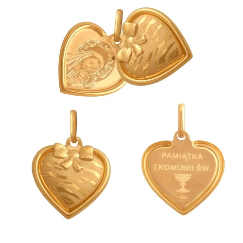 Złoty medalik w kształcie rozsuwanego serduszka z wizerunkiem Matki Boskiej z Dzieciątkiem - 14856