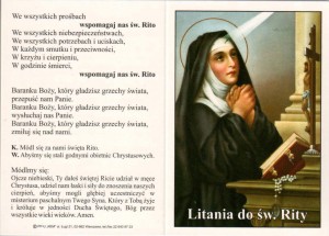 Litania do św. Rity - folder składany karnet